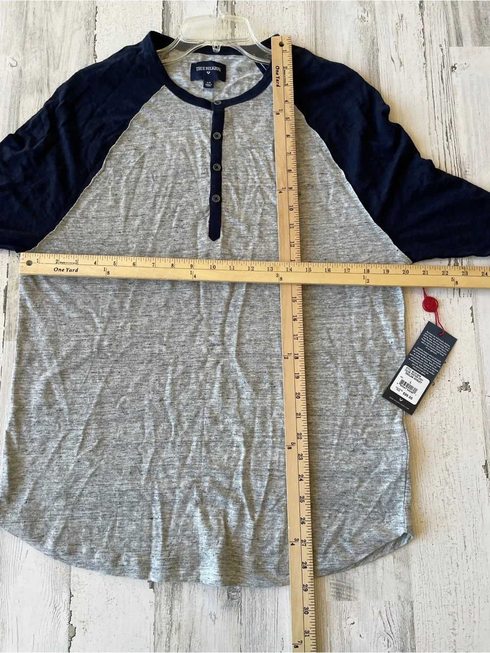 True Religion Navy & Grey Henley Raglan Long Sleeve Top XL NWT $99